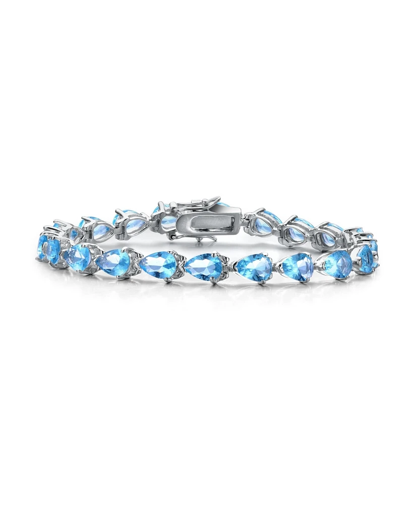 White Gold Plated with Blue or Green Pear Shaped Cubic Zirconia Tennis Bracelet