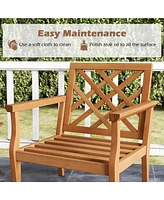 Teak Wood Slatted Patio Chair Armchair with Cozy Backrest and Armrests