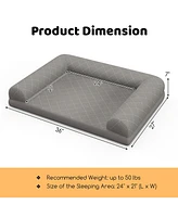 Egg-Foam Dog Crate Bed with 3-Side Bolster and Removable Washable Bed Cover