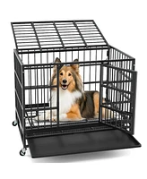 38 Inch Foldable Heavy-Duty Metal Dog Cage with Lockable Rolling Casters and Tray