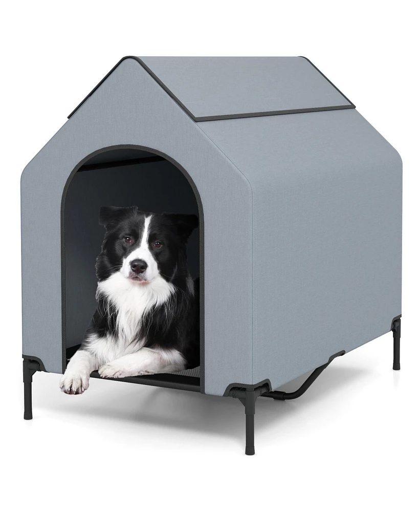 Middle Outdoor Elevated Pet House with Ventilated Windows