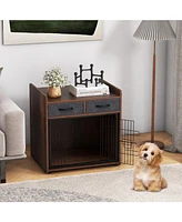 Dog Crate Furniture Indoor Dog Cage with 2 Fabric Drawers End Table