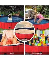 63 Inch Foldable Leakproof Dog Pet Pool Bathing Tub Kiddie Pool for Dogs Cats and Kids