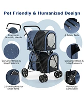 Double Pet Stroller with 2 Detachable Carrier Bags, Safety Belt, 4 Lockable Wheels Cat Stroller Travel Carrier Strolling Cart