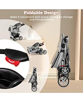 Folding Pet Stroller with Storage Basket and Adjustable Canopy