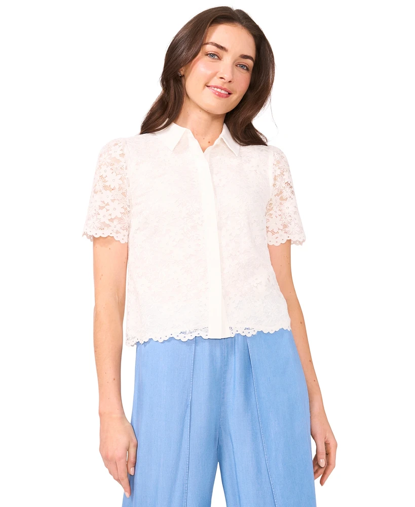 CeCe Women's Lace Short-Sleeve Shirt
