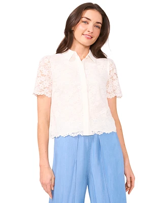 CeCe Women's Lace Short-Sleeve Shirt