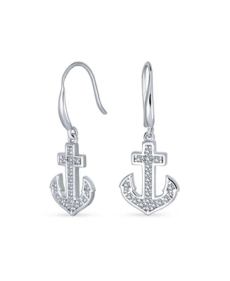 Bling Jewelry Summer Nautical Boat Anchor Dangle Chandelier Earrings Cz Accents Sterling Silver