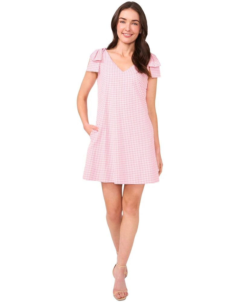 CeCe Women's Gingham Bow-Shoulder Mini Dress