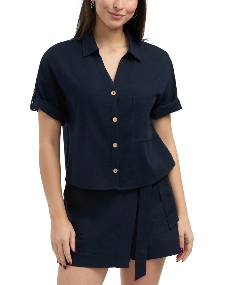 Ellen Tracy Women s Camp Shirt with Button Front