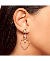 Jessica Simpson Gold-Tone Heart Drop Earrings with Pink Crystal Accent