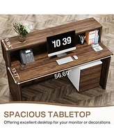 Tribesigns Reception Desk with Counter, 57-Inch Rustic Front Receptionist Table, Boho Welcome Checkout Counter for Office, Retail, Lobby, Be
