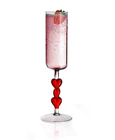 Qualia Glass Red Heart Stemmed Champagne Flute Glasses, Set of 2