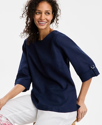 Charter Club Women's 100% Linen D-Ring Top