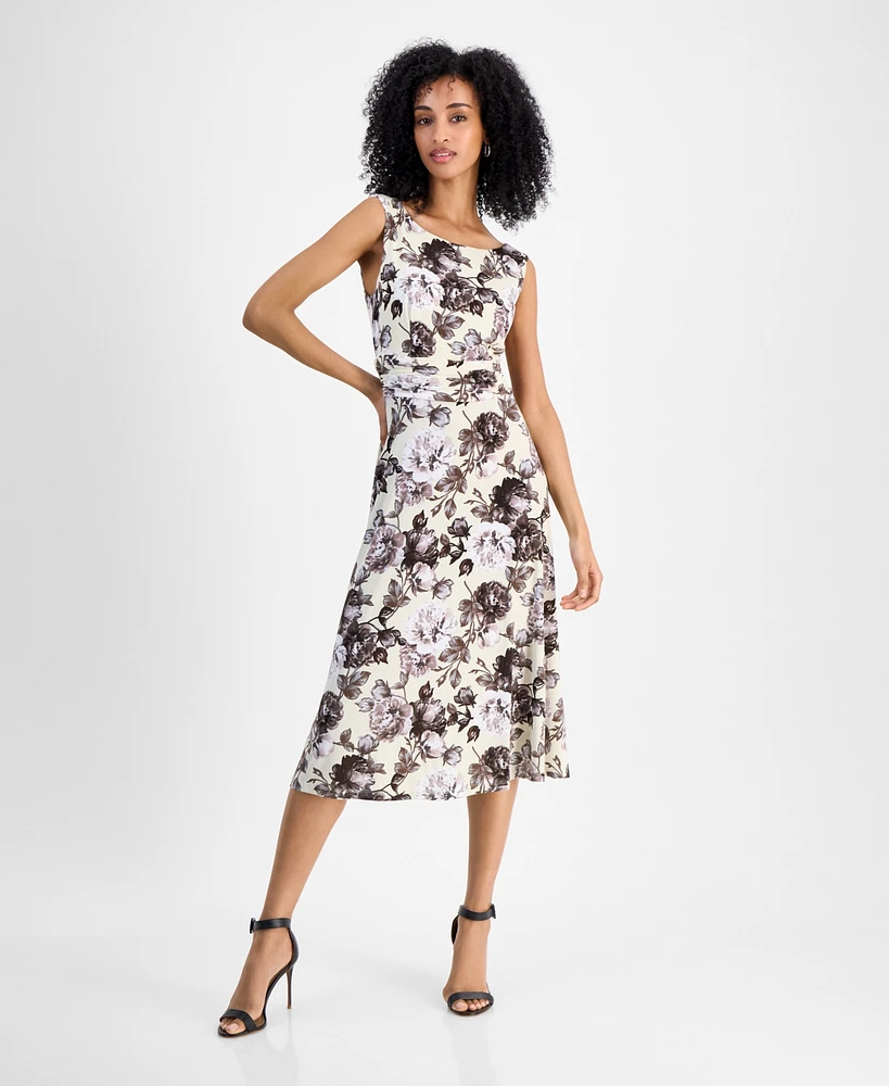 Connected Women's Floral Ruched-Waist Midi Dress