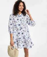 Charter Club Women's Hibiscus Garden 100% Linen Mini Dress, Exclusively at Macy's