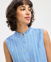 Nautica Jeans Women's Striped Ruffle-Neck Sleeveless Top