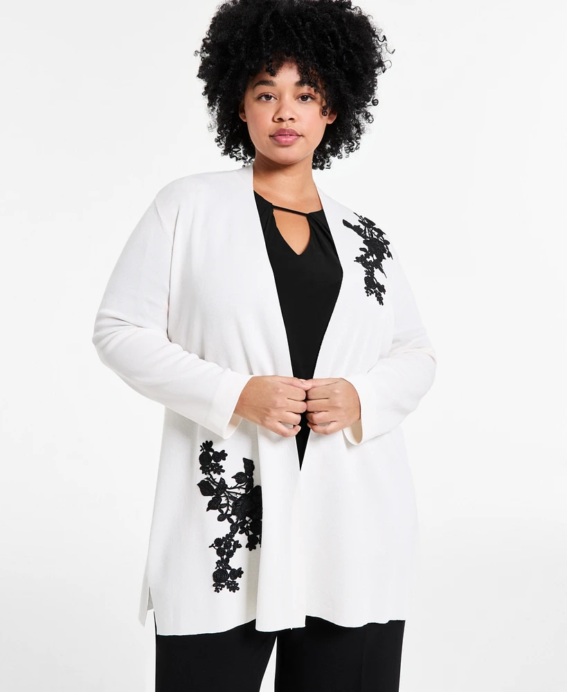 Anne Klein Plus Lace-Applique Open-Front Cardigan