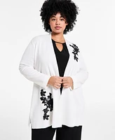 Anne Klein Plus Lace-Applique Open-Front Cardigan
