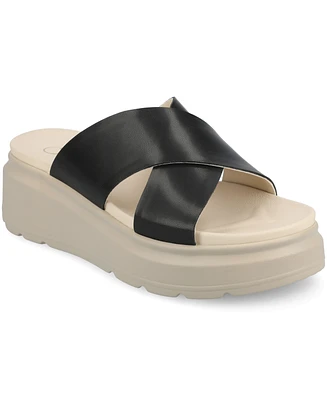 Journee Collection Women's Cathie Crisscross Platform Wedge Sandals