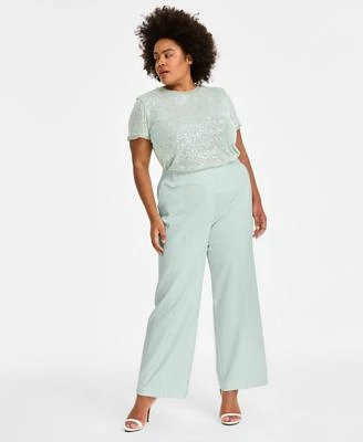 Anne Klein Sequinned Mesh T Shirt Pull On Wide Leg Pants