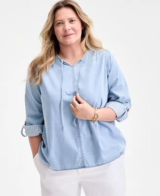 Style & Co Plus Denim Popover Top, Exclusively at Macy's