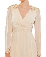 Women's Ieena Embellished Shoulder Blouson Sleeve Evening Gown