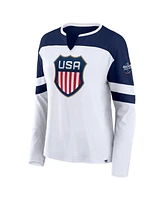 Fanatics Women's White/Athletic Navy Usa 2025 4 Nations Face-Off Notch Neck Long Sleeve T-Shirt