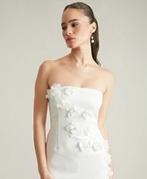 ivy + blu Women's Embellished 3D Floral Applique Strapless Dress