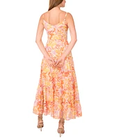 Msk Women's Printed-Chiffon Tie-Waist Tiered Maxi Dress