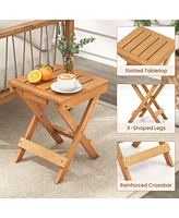 Gymax 14 inch Outdoor Folding Side Table Hardwood Square Compact Patio Table