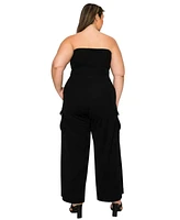 L I V D Women's Plus Yumi Sleeveless Cargo Jumpsuit