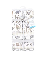 Hudson Baby Cotton Poly Flannel Receiving Blankets Bundle, Neutral Safari, One Size