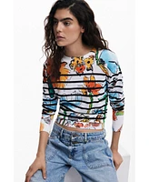 Desigual Women's Striped floral sweater