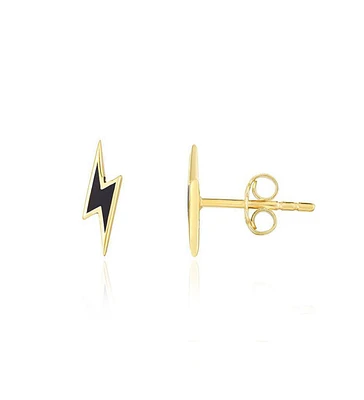 The Lovery Lightning Bolt Black Enamel Stud Earrings 14K Gold