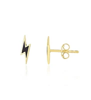 The Lovery Lightning Bolt Black Enamel Stud Earrings 14K Gold