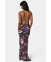 bebe Women's Twist Front Mermaid Mesh Gown