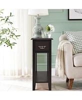 Gymax 2 Tier End Bedside Sofa Side Table Narrow Nightstand w/Drawer &Shelf