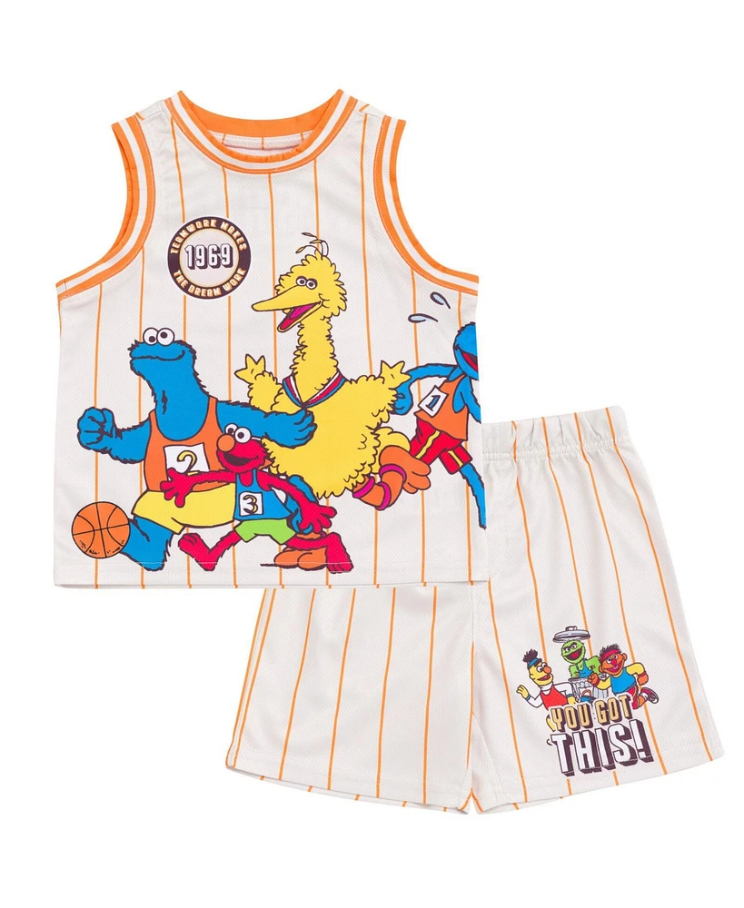 Sesame Street Baby Boys Mesh Jersey Athletic Tank Top and Basketball Shorts Outfit Set