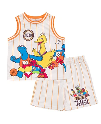 Sesame Street Baby Boys Mesh Jersey Athletic Tank Top and Basketball Shorts Outfit Set