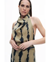 Nocturne Women's Belt Detailed Printed Maxi Dress
