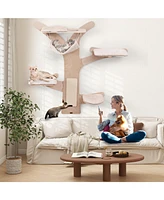 Wall-Mounted Cat Tower with Hammock, Platforms & Scratching Mat Space-Saving Climbing Playset for Cats