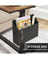 Tribesigns Height Adjustable C Shaped End Table with Wheels and Side Pocket, Mobile Sofa Snack Tiltable Drawing Board, Laptop Tray Tab
