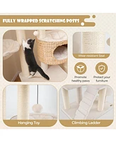 Modern Cat Tree for Indoor Cats with Cattail Fluff Condo & Top Perch Stylish & Cozy Playhouse
