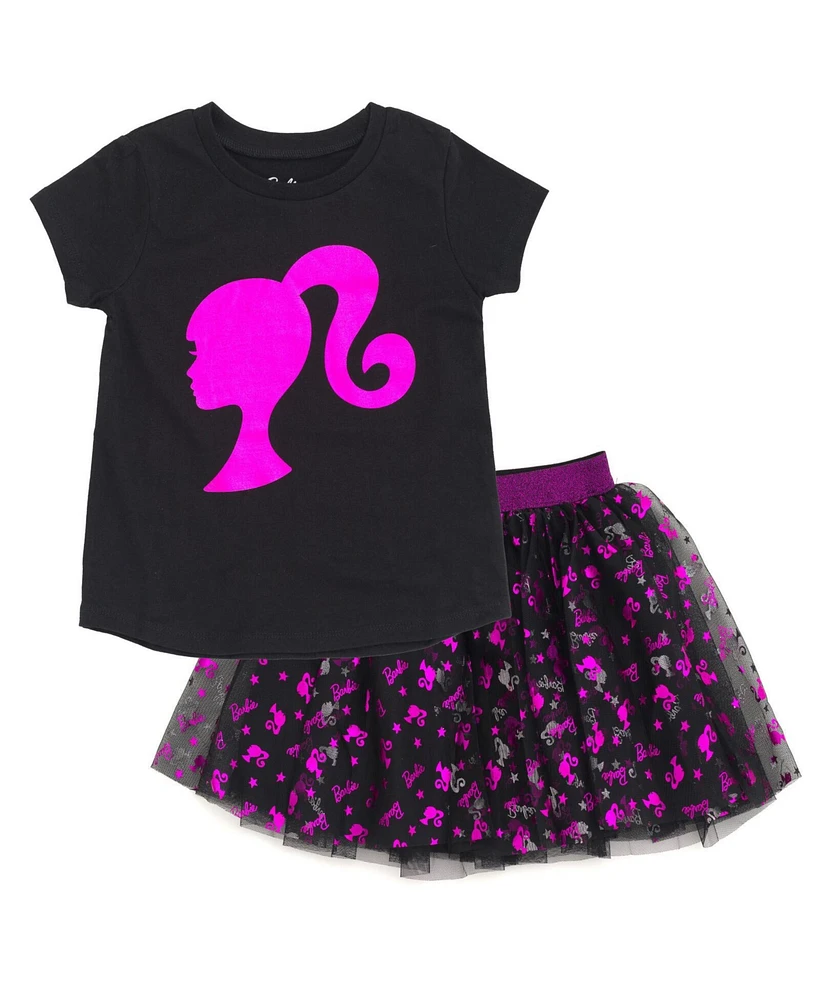 Barbie Metallic Print T-Shirt and Tulle Mesh Skirt