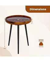 Round End Table with Sea Shell Decoration and Epoxy Resin Finish For Living Room