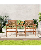Outdoor Patio Wood 2-Seat Conversation Set with Coffee Table and Umbrella Hole