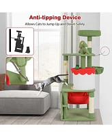 Cute Christmas Cat Tree with Scratching Posts & Gift Box-Shaped Condo Festive Playhouse for Cats