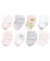 Hudson Baby Baby Boys Hudson Cotton Rich Terry Socks 16-Pack, Pink Gray Elephant, 0-6 Months