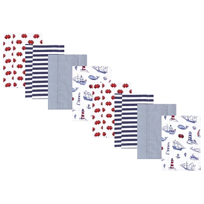 Hudson Baby Boys and Girls Cotton Poly Flannel Burp Cloths 8-Pack, Lighthouse, One Size